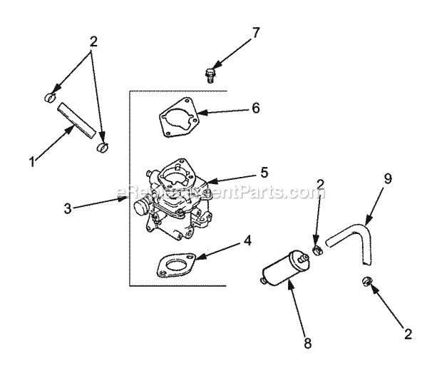 Fuel System Diagram and Parts List for GT3204 14A-671-710 Cub Cadet Lawn Tractor